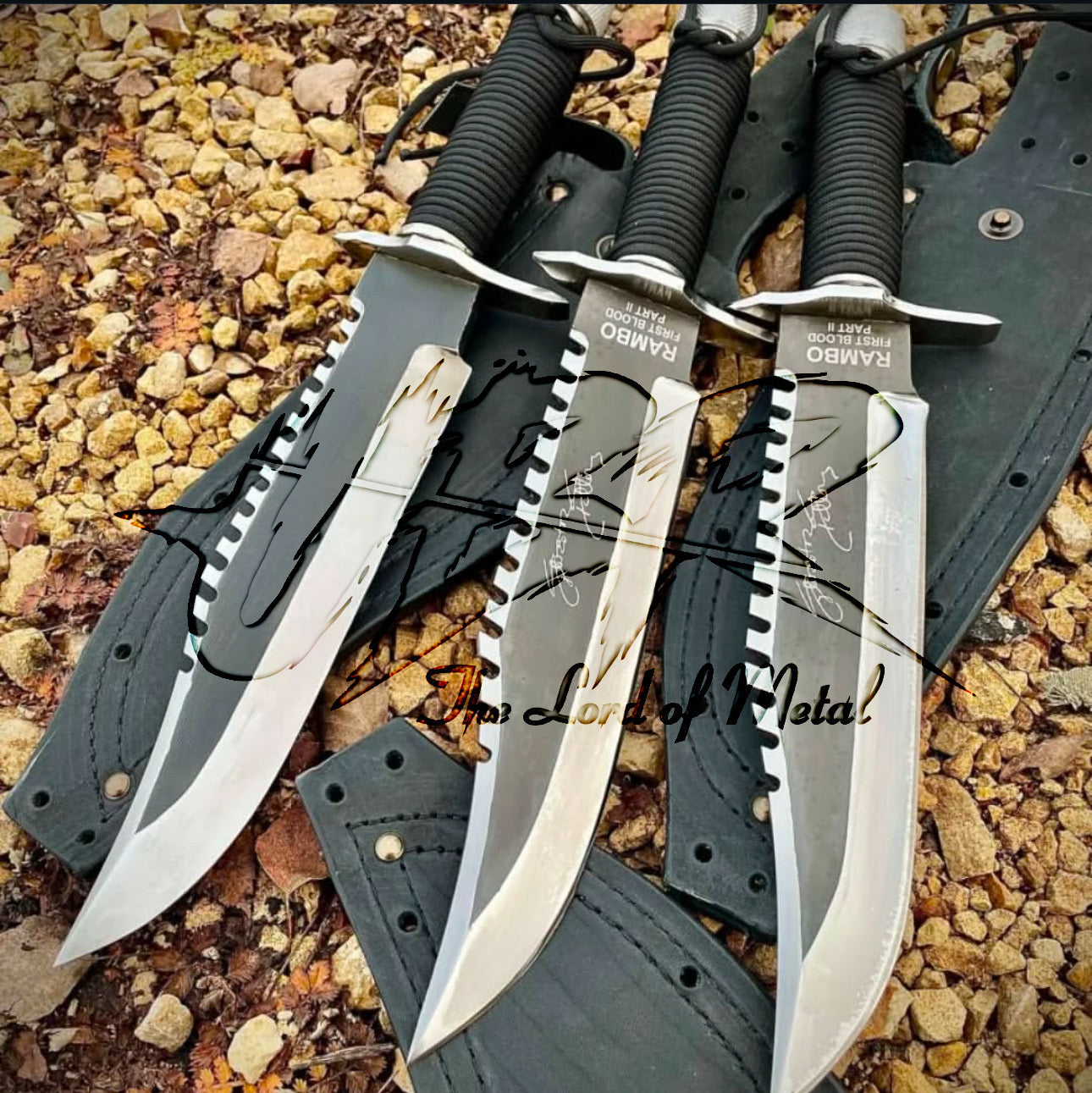 Lot of 3 Rambo First Blood Part 2 Knife – Full Tang Survival Knife with Sheath Unique Blades Runner