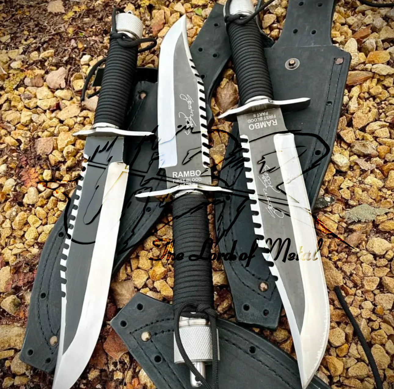 Lot of 3 Rambo First Blood Part 2 Knife – Full Tang Survival Knife with Sheath Unique Blades Runner