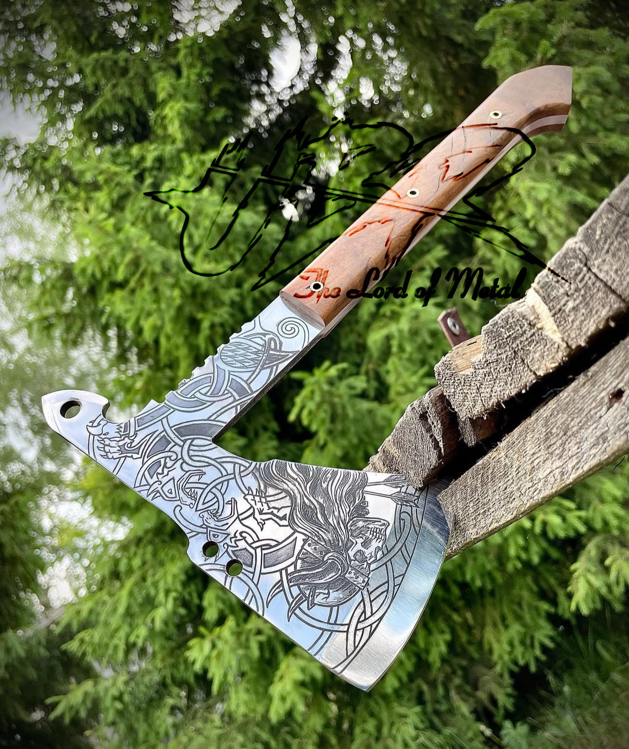 Viking Throwing Axe Set with Norse Engravings and Wooden Handles + Leather Sheaths Unique Blades Runner