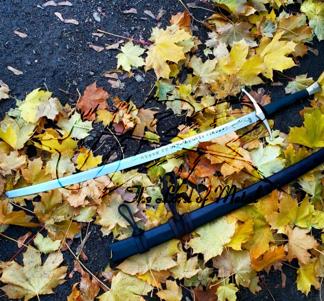 Heron Mark Blade Replica – Inscribed Fantasy Sword with Scabbard and Curved Guard Unique Blades Runner