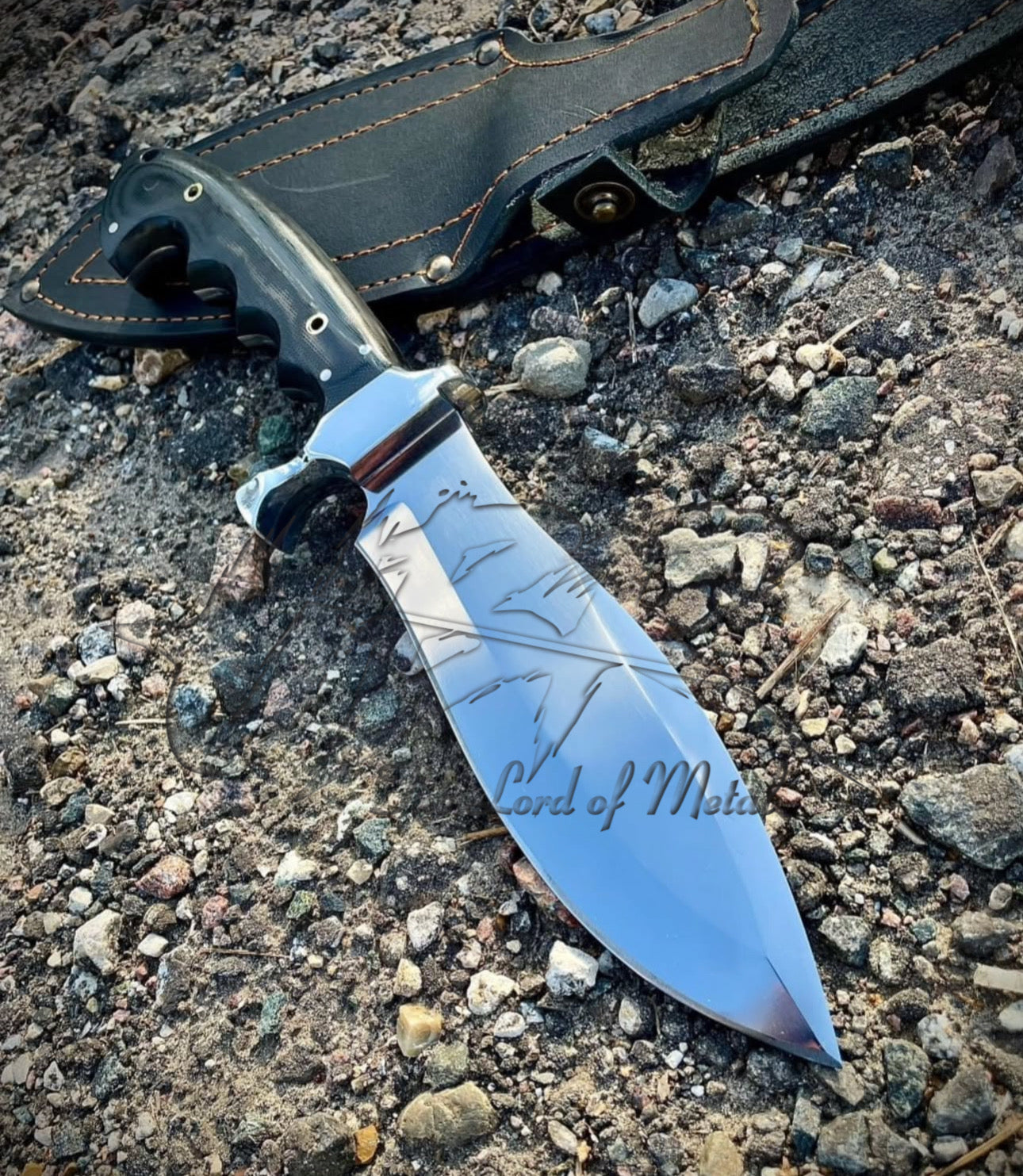Mirror Polish Handmade Bowie Knife with Finger Grooved Handle and Sheath Unique Blades Runner