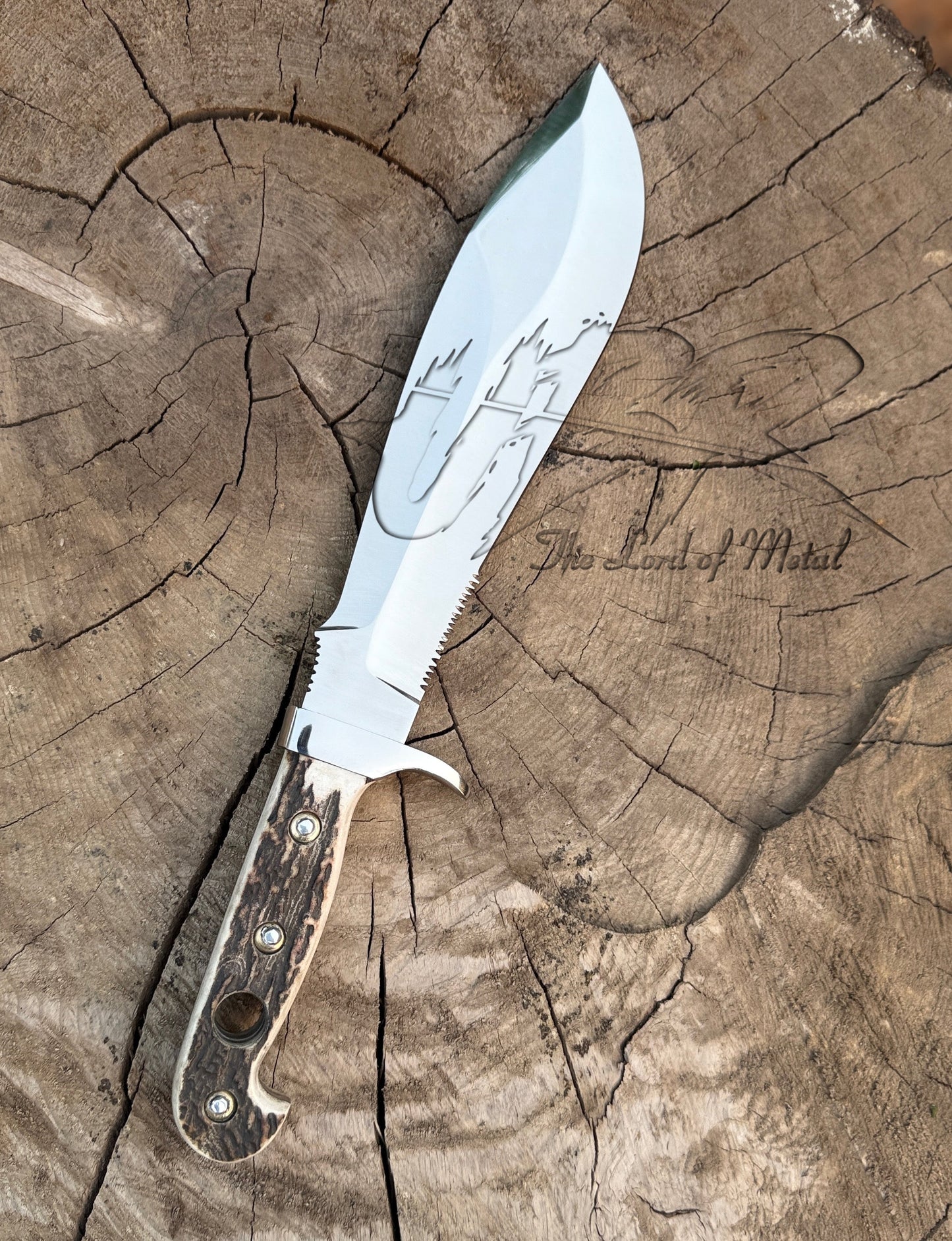 Custom Handmade Bowie Knife | Stag Handle Survival Mirror Polish Bowie Knife Unique Blades Runner