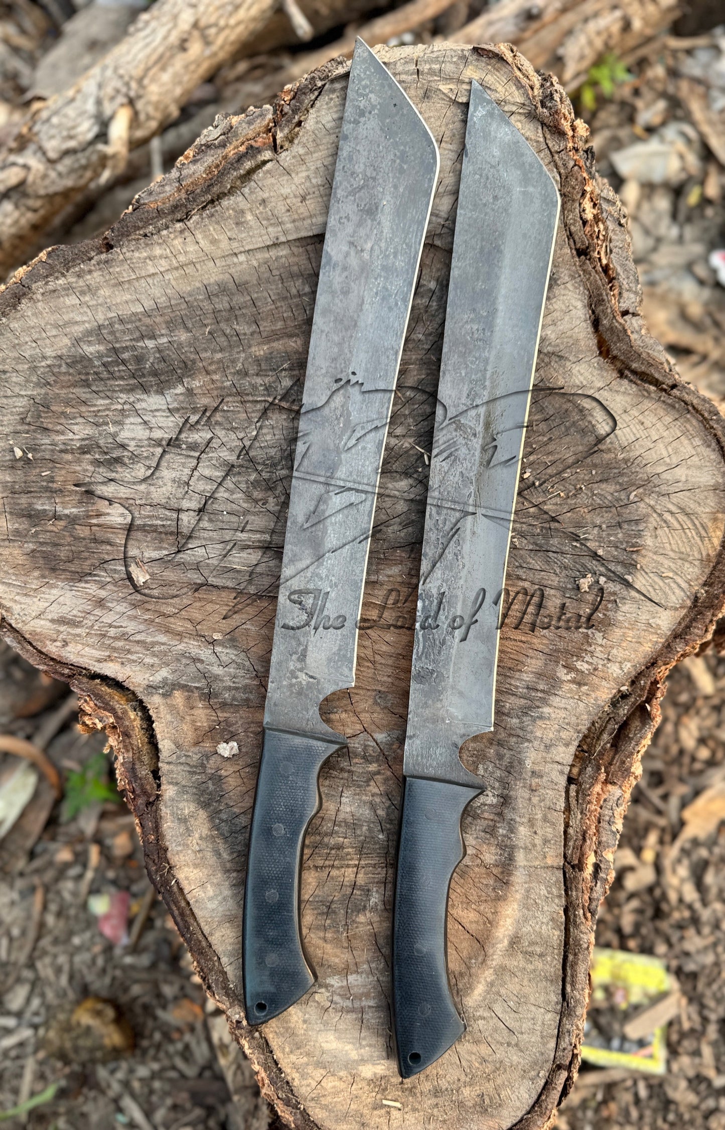 Pair of Tactical Machetes with Angled Tips and Full Tang Handles Unique Blades Runner