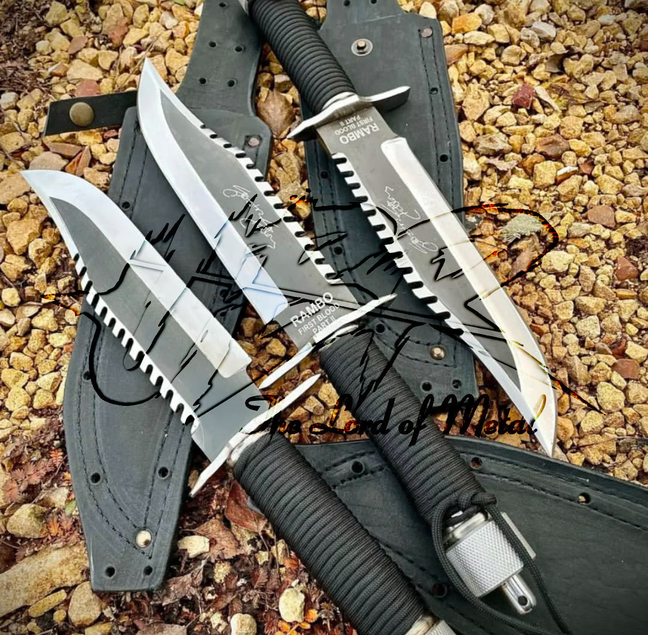 Lot of 3 Rambo First Blood Part 2 Knife – Full Tang Survival Knife with Sheath Unique Blades Runner