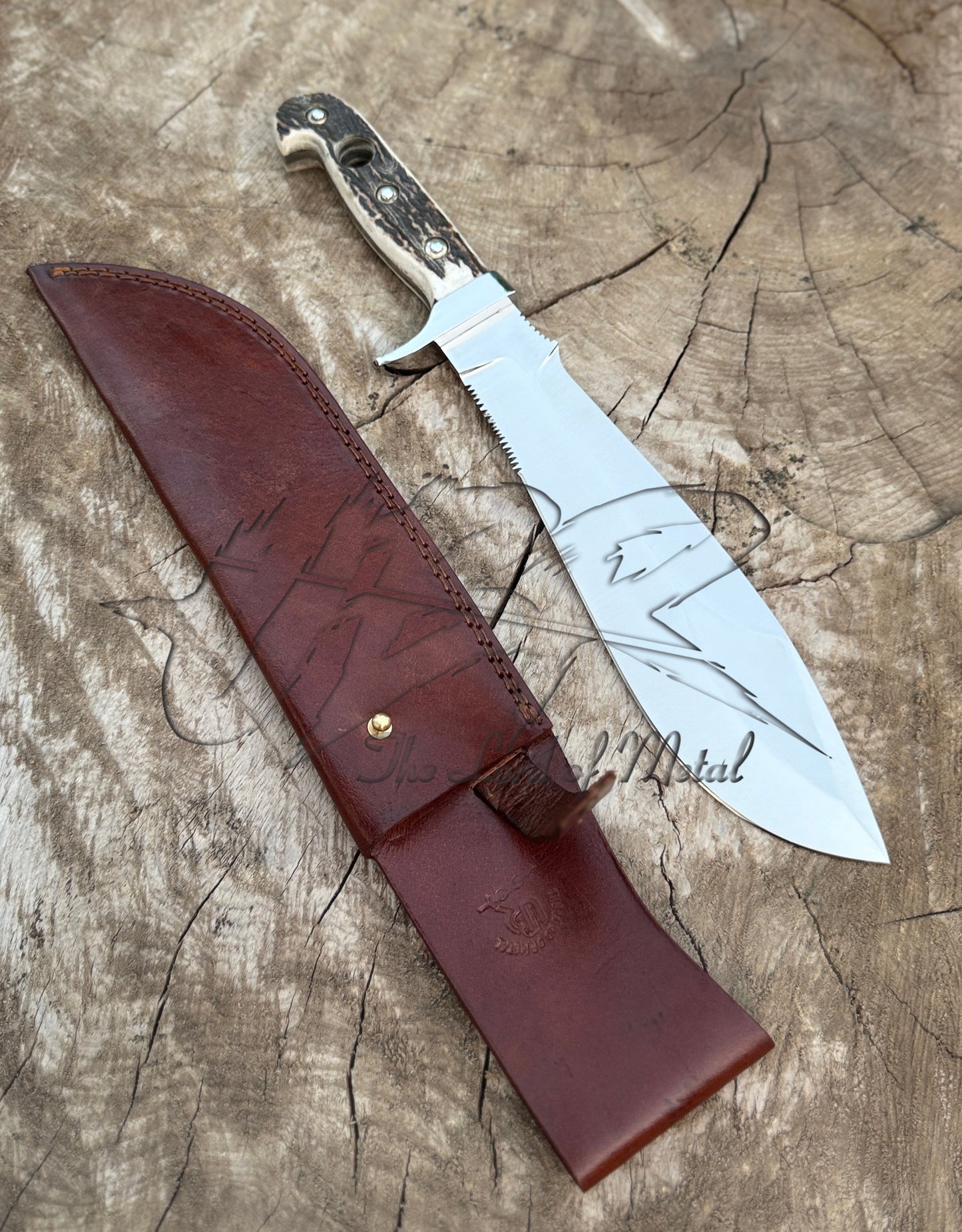 Custom Handmade Bowie Knife | Stag Handle Survival Mirror Polish Bowie Knife Unique Blades Runner