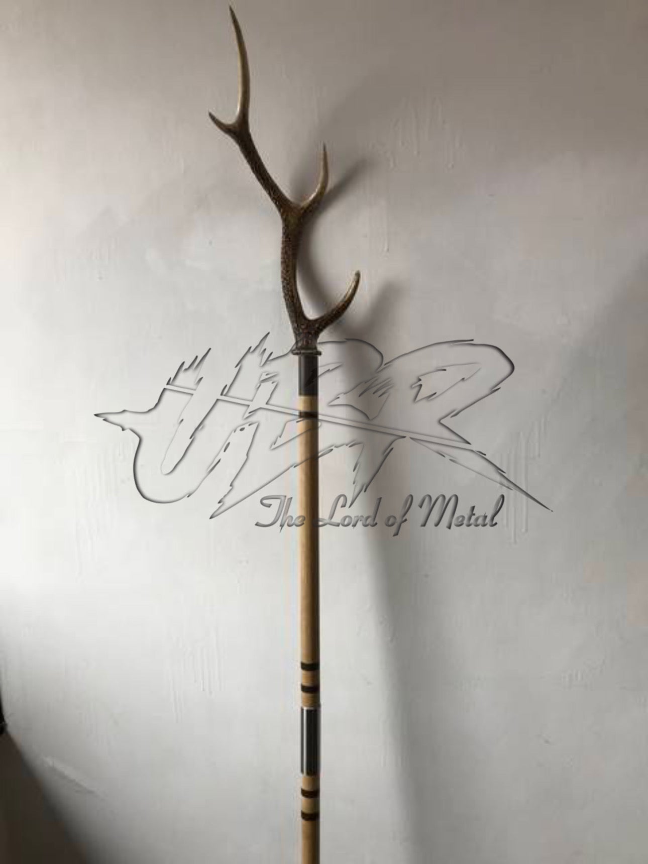 Handmade Antler Staff with Carved Wood Shaft – Tribal Ceremonial Walking Stick Unique Blades Runner