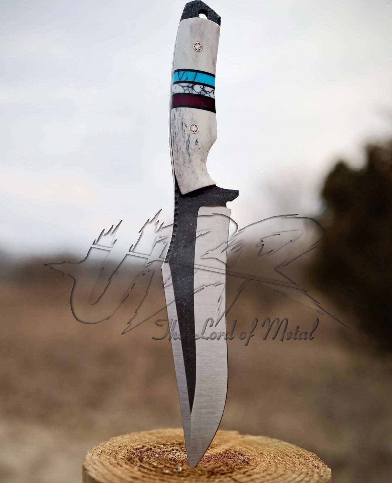 Artisan Hunting Knife | Bone Handle with Turquoise & Red Resin Inlay | UBR Premium Series Unique Blades Runner