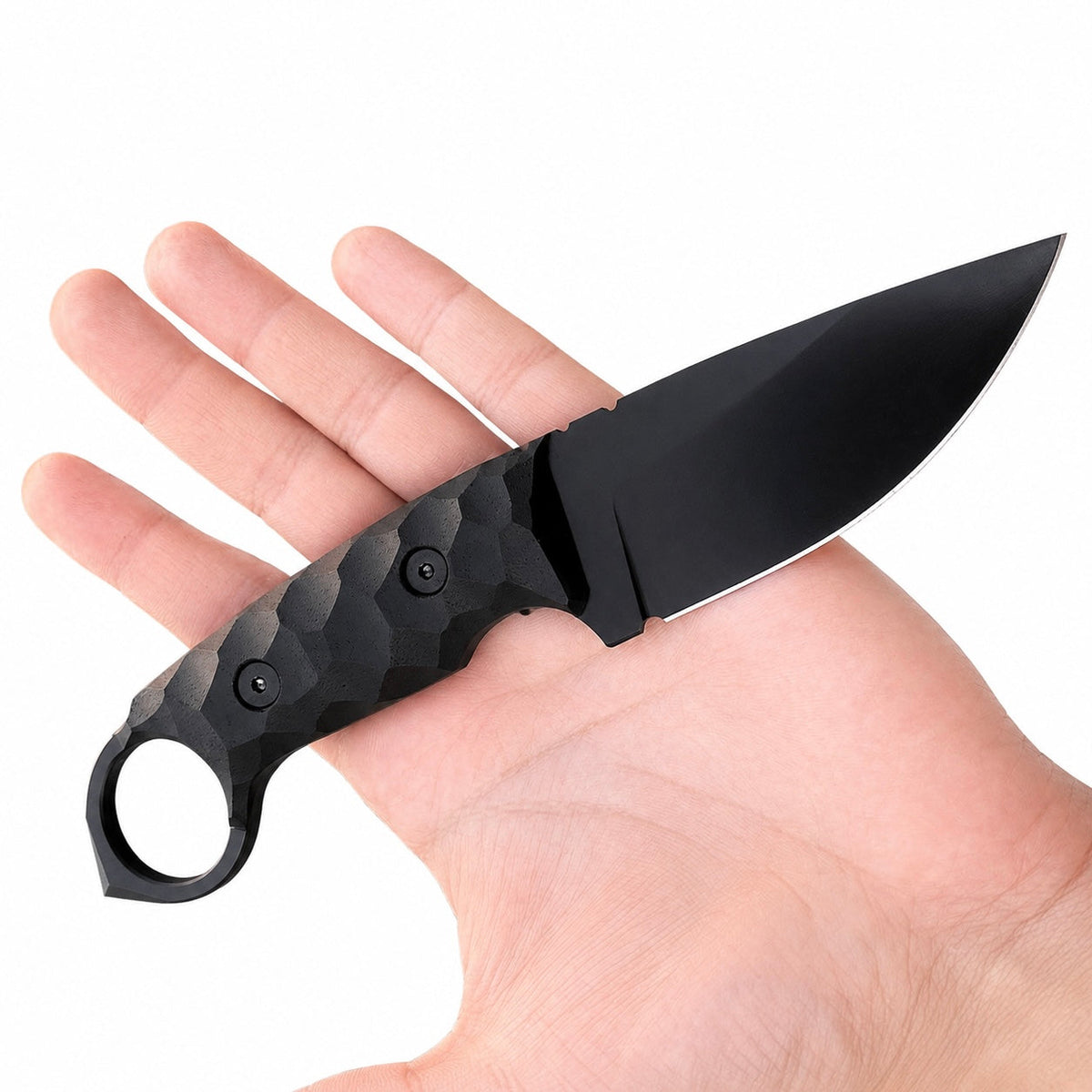 Tactical Ring Knife | Textured Grip Fixed Blade EDC Blackout Knife Unique Blades Runner