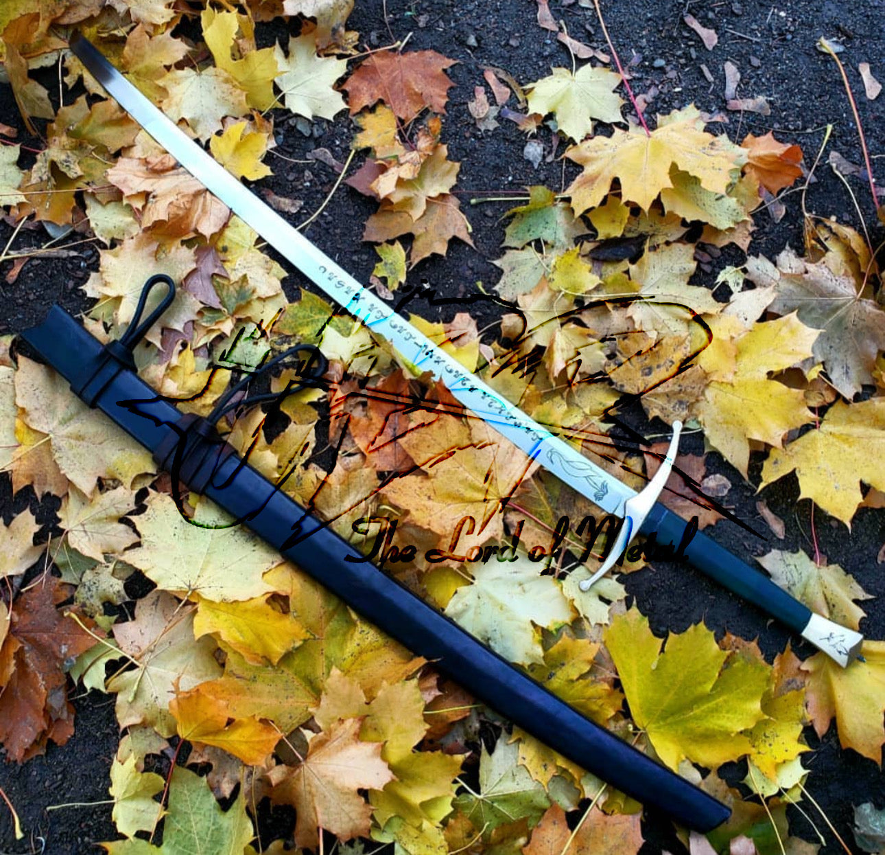 Heron Mark Blade Replica – Inscribed Fantasy Sword with Scabbard and Curved Guard Unique Blades Runner