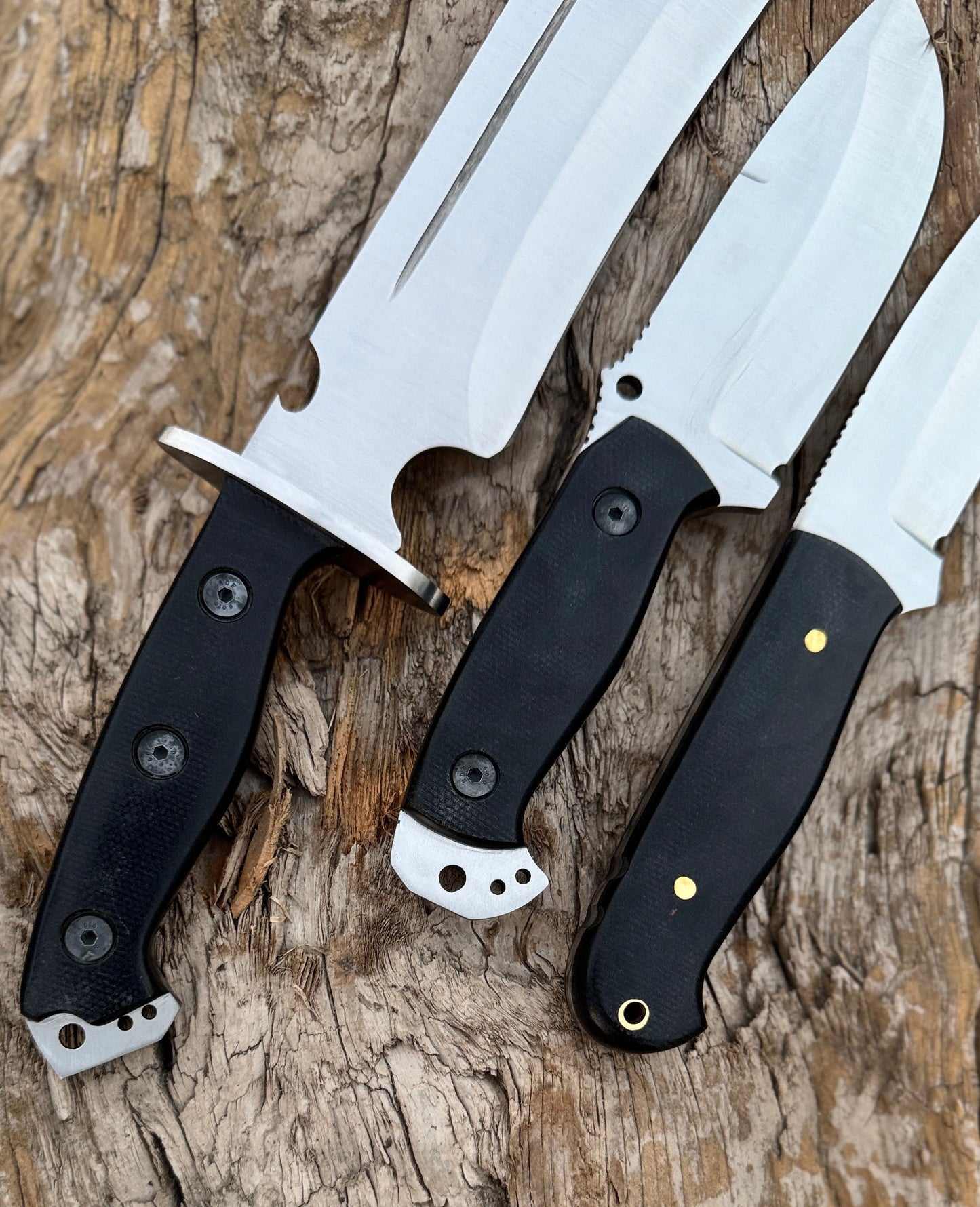 Custom Handmade Survival Knife Set – 3 Piece Fixed Blade Knives with Leather Sheaths Unique Blades Runner
