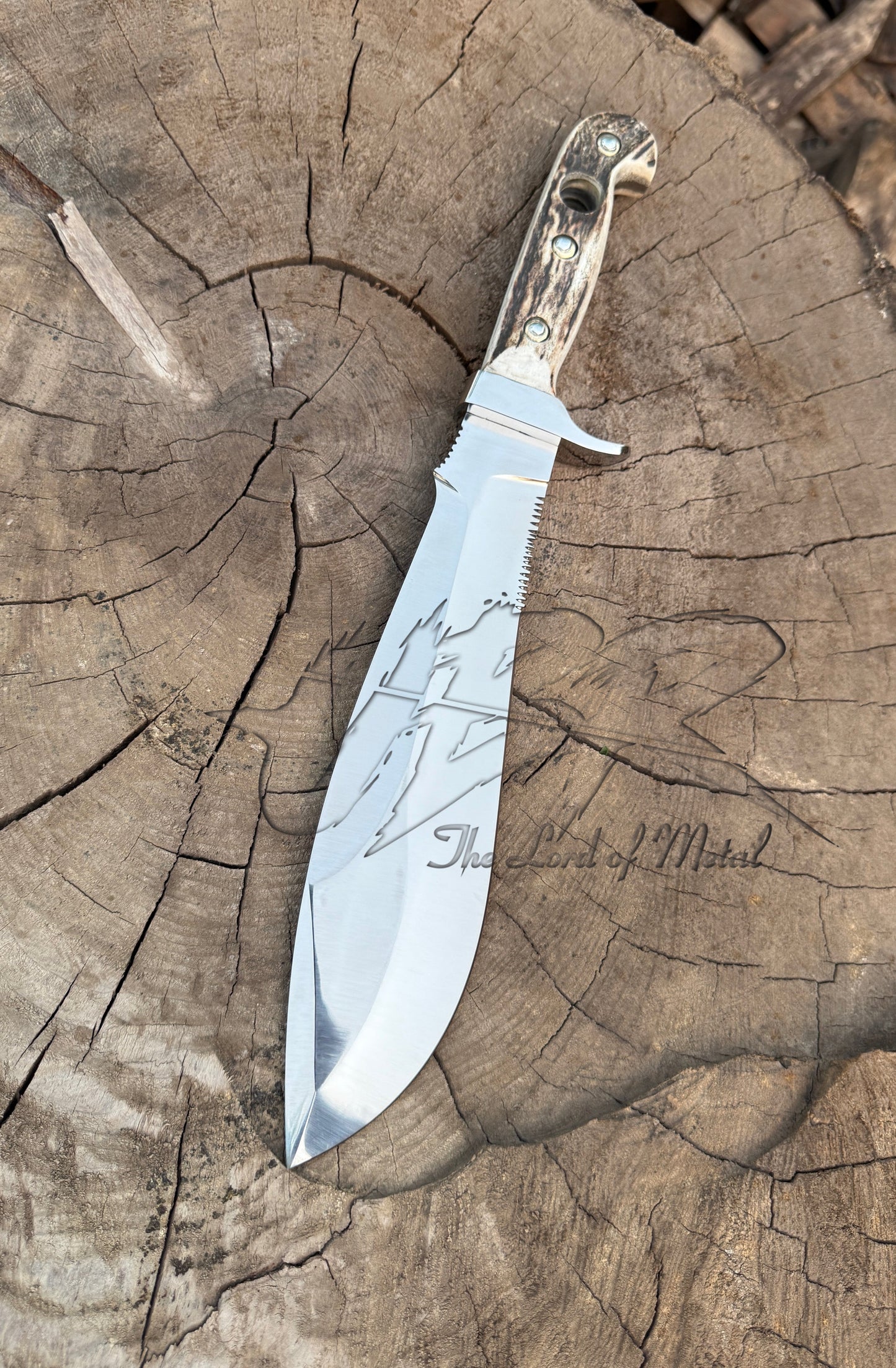 Custom Handmade Bowie Knife | Stag Handle Survival Mirror Polish Bowie Knife Unique Blades Runner