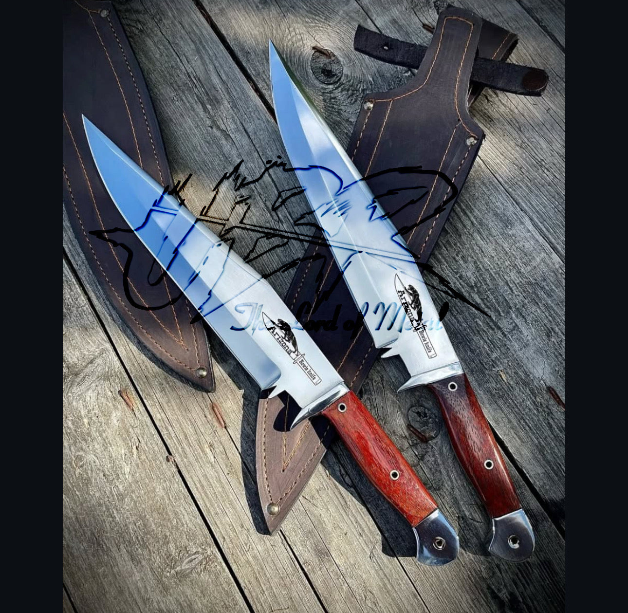 Arizona Bowie Knife Set with Wood Handles and Leather Sheaths Unique Blades Runner