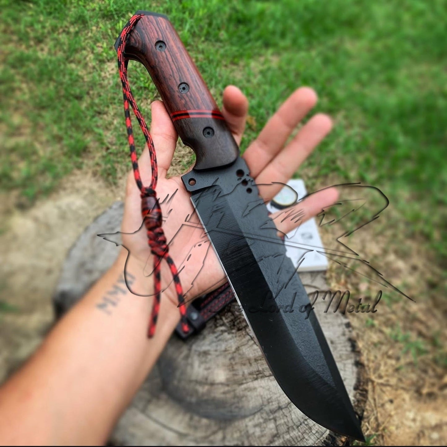 Bushcraft Survival Knife Full Tang | Red Wood Handle + Leather Sheath Unique Blades Runner