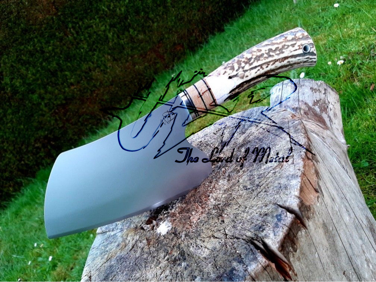 Handmade Cleaver Knife with Mirror Polish Blade – Stag Handle Butcher Chopper Unique Blades Runner