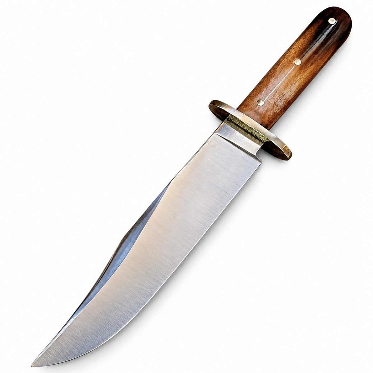 Large Bowie knife with hammered brass spacer between guard and antler grip