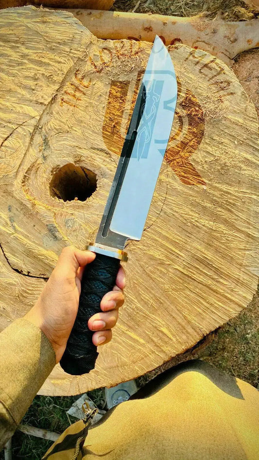 Custom Handmade D2-Tool Steel Tanto Bowie Knife with Leather Sheath