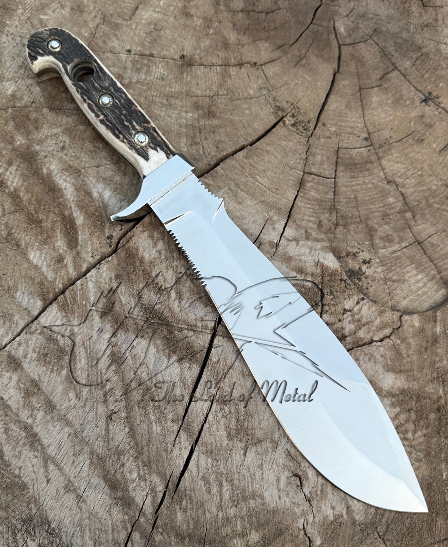 Custom Handmade Bowie Knife | Stag Handle Survival Mirror Polish Bowie Knife Unique Blades Runner