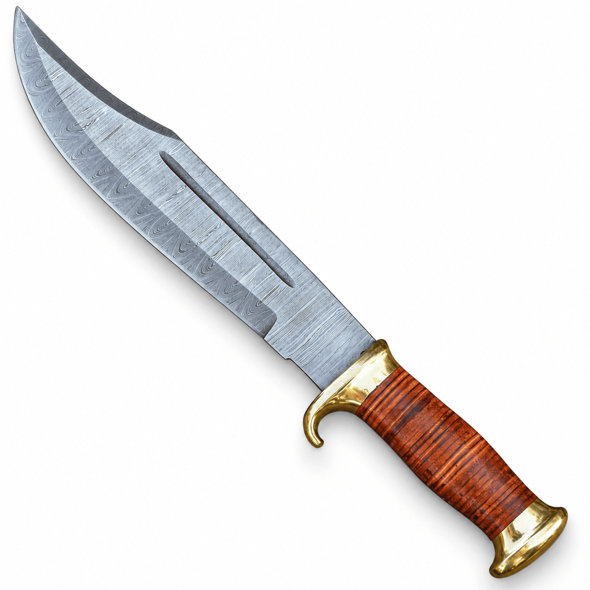 Custom Hand Forged Damascus Steel Hunting Knife With Leather Sheath