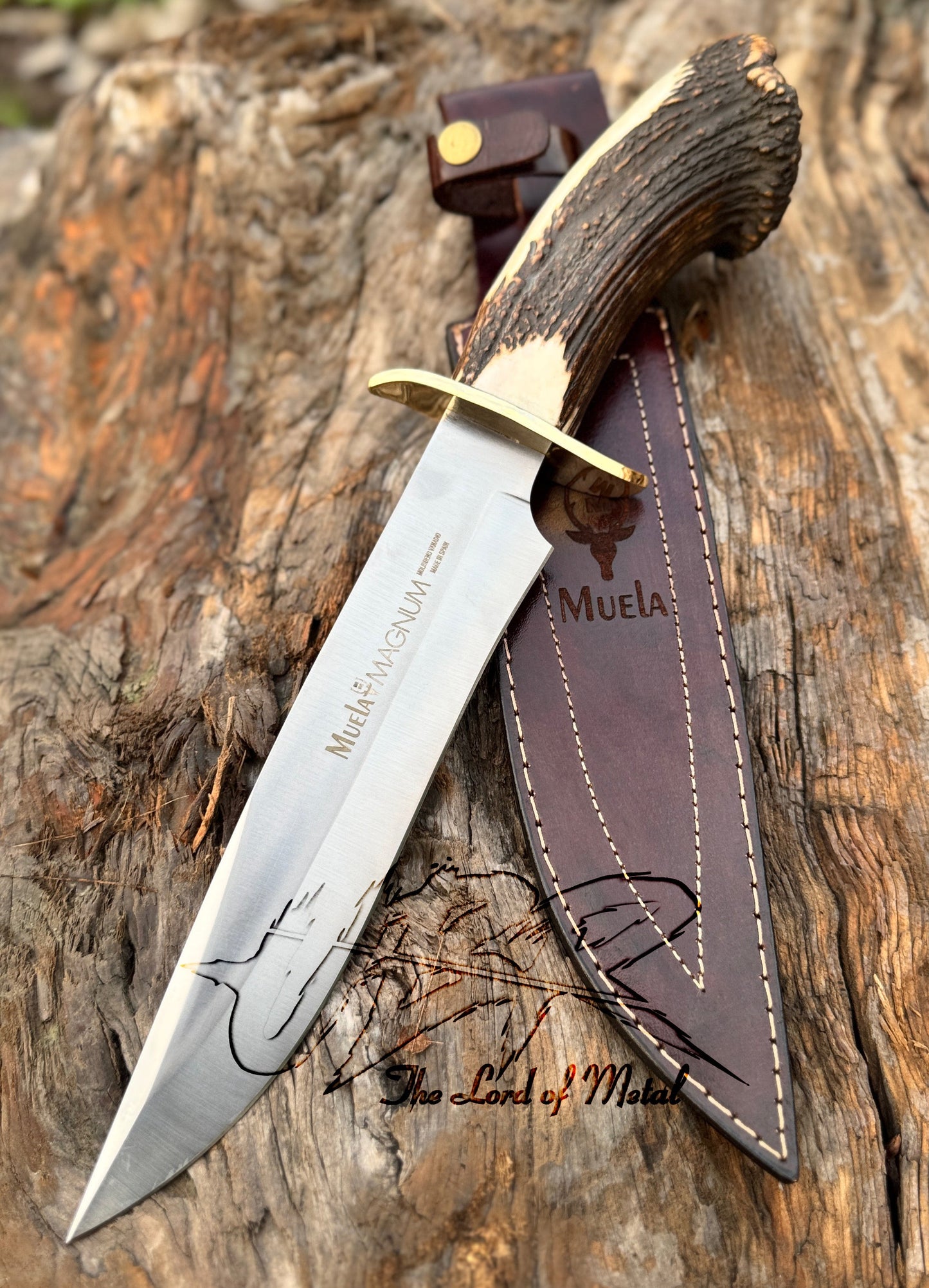 Muela Magnum Bowie Knife – Stag Antler Handle with Leather Sheath Unique Blades Runner