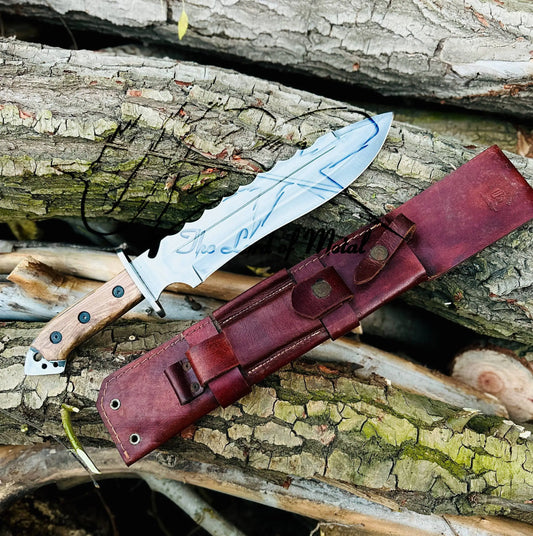 Handmade Bowie Knife – Fixed Blade Hunting Knife with Leather Sheath