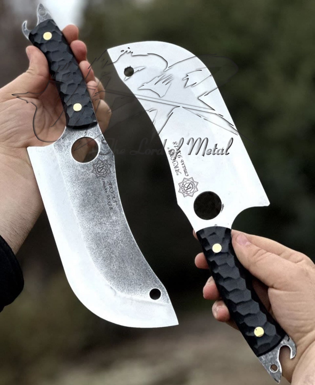 Handmade Cleaver Knife Set | Custom Butcher Blades with Hammered Finish