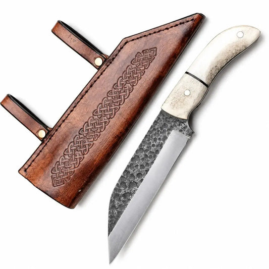 Handmade Viking-style seax knife with stag horn handle