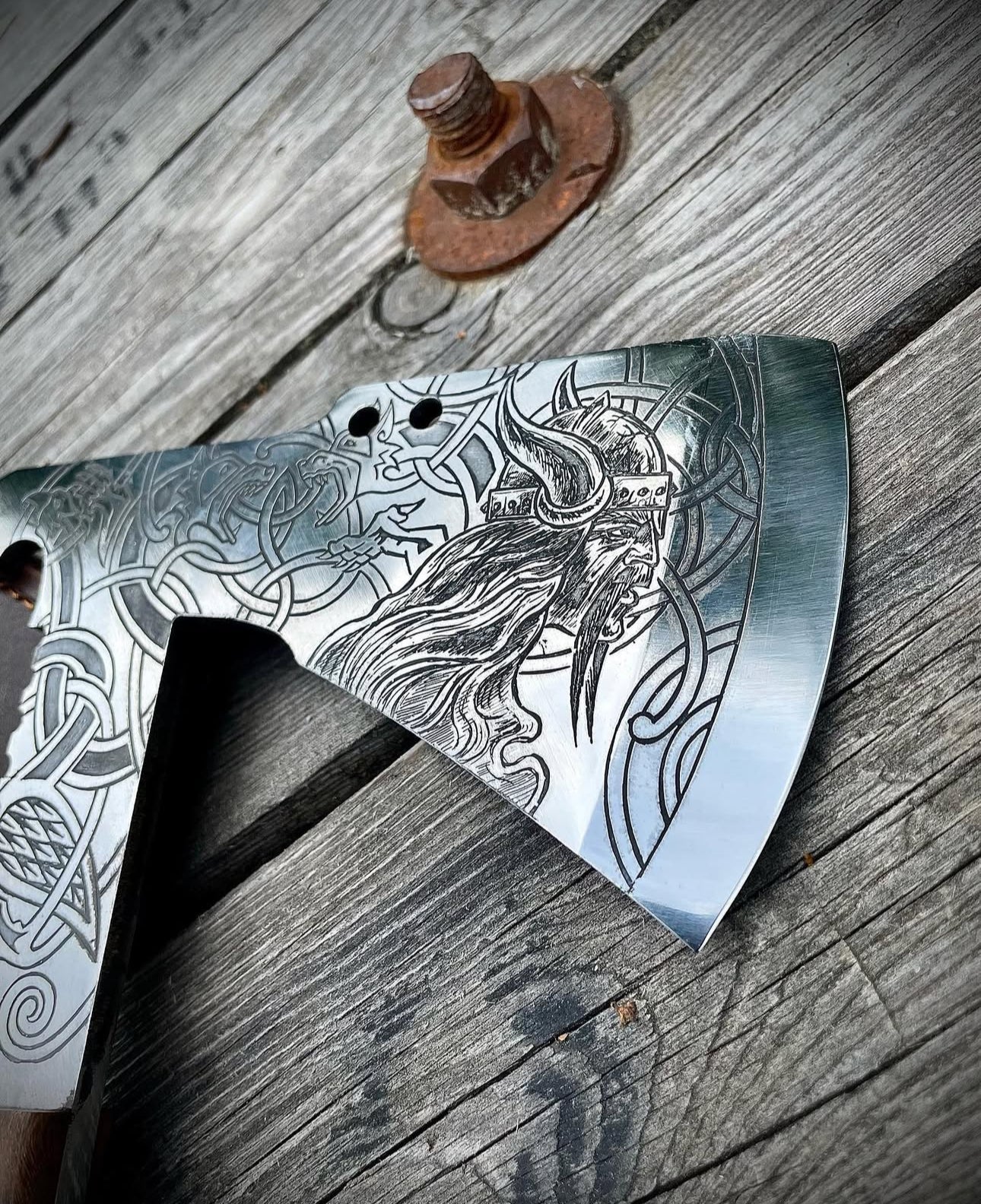 Viking Throwing Axe Set with Norse Engravings and Wooden Handles + Leather Sheaths Unique Blades Runner
