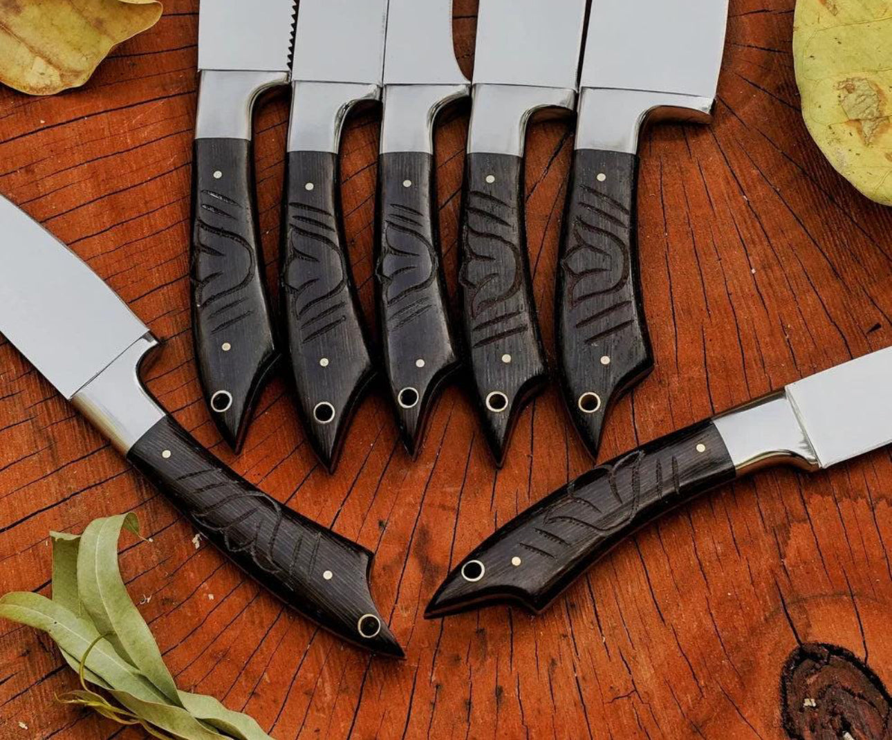 Professional Chef Knife Set with Dark Wooden Handles – 7 Piece Kitchen Set Unique Blades Runner