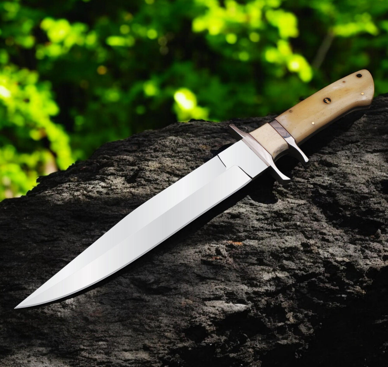 Custom Handmade Bowie Knife with Bone Handle & Leather Sheath Unique Blades Runner