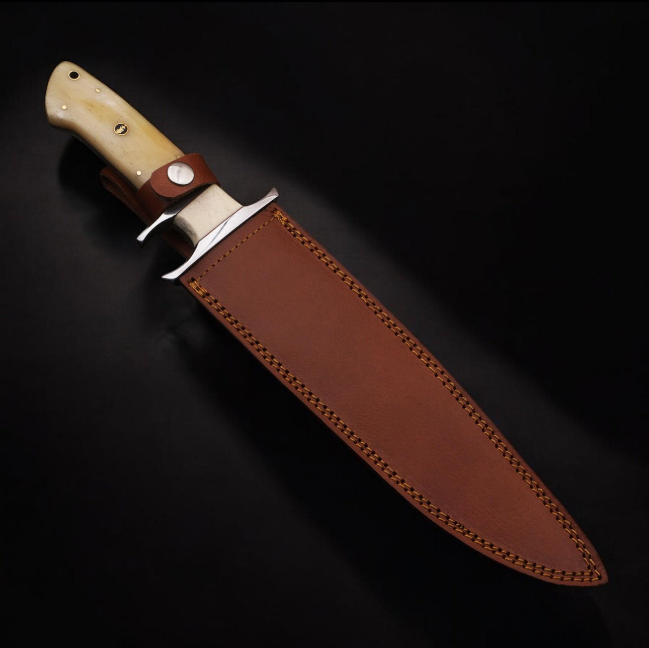 Custom Handmade Bowie Knife with Bone Handle & Leather Sheath Unique Blades Runner