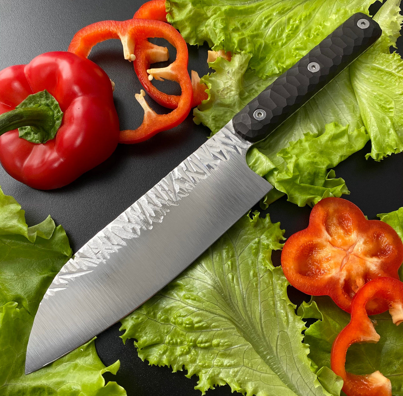 Japanese Santoku Chef Knife – Hammer Forged Blade with G10 Handle Unique Blades Runner