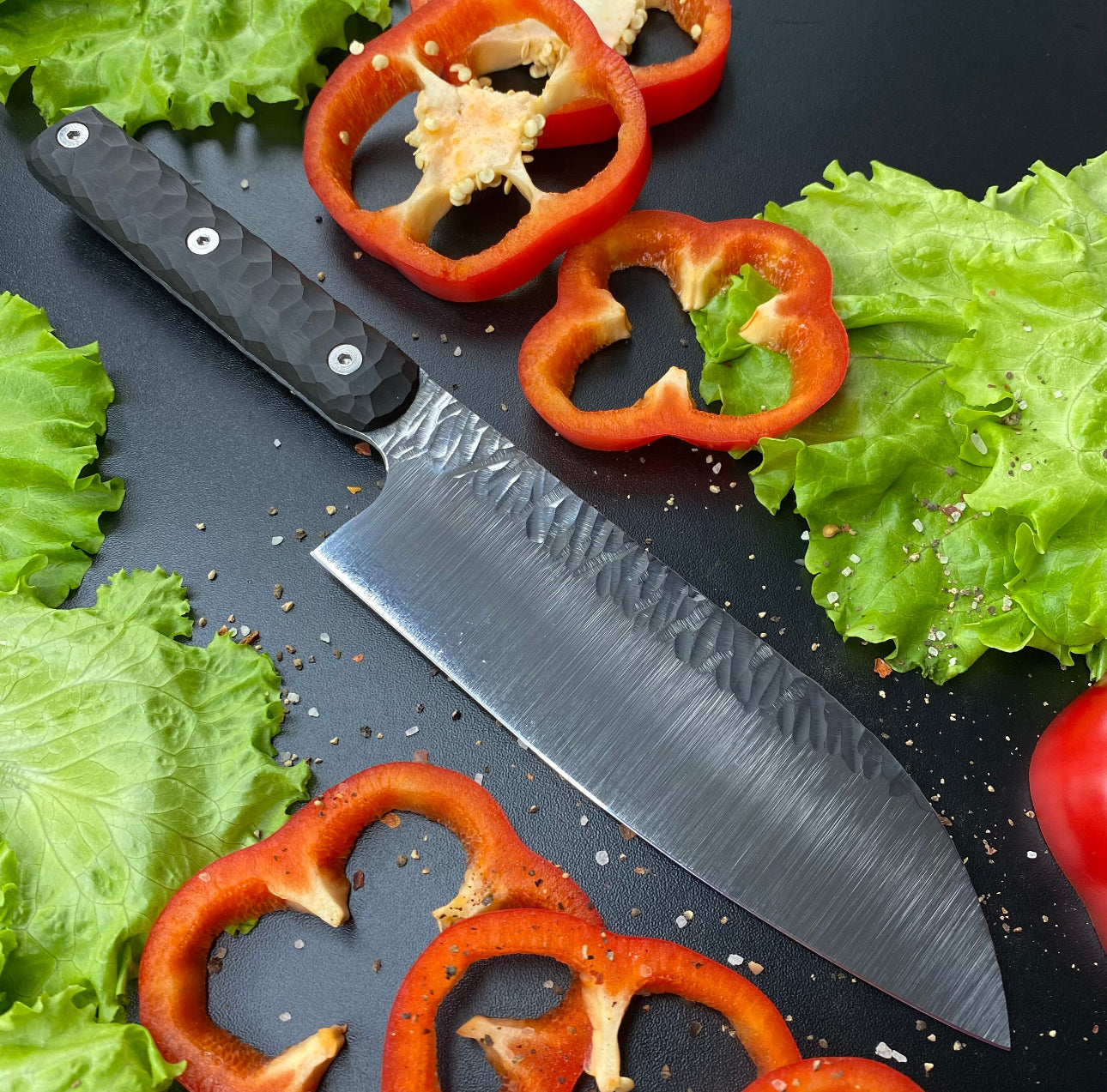 Japanese Santoku Chef Knife – Hammer Forged Blade with G10 Handle Unique Blades Runner