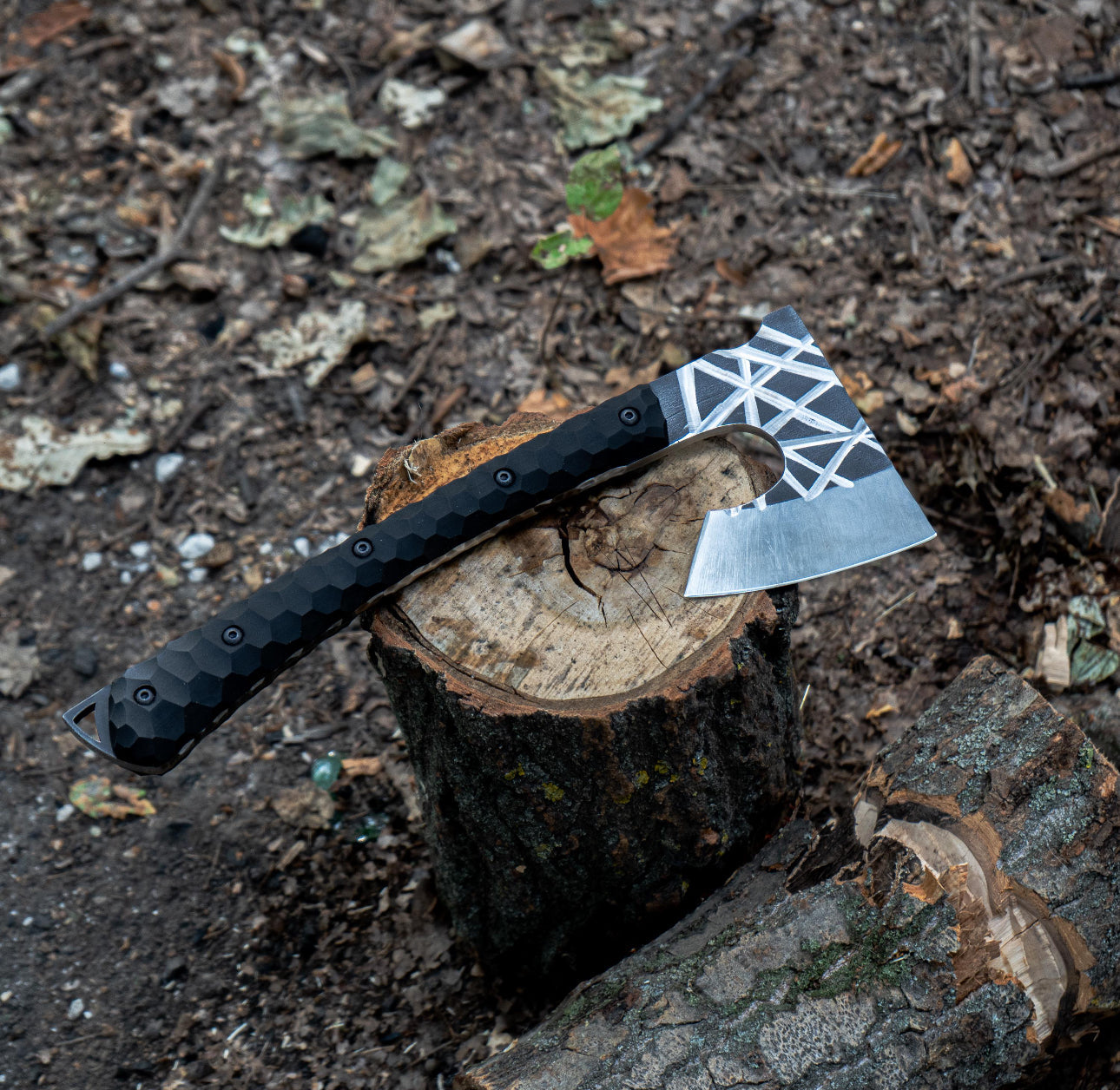 Custom Hand-Forged Camping Hatchet – Etched Steel Blade & G10 Handle Unique Blades Runner