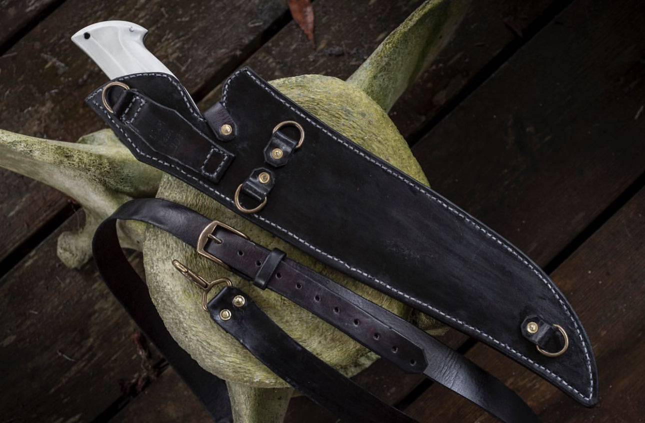 Handmade Forged Hunting Knife – High Carbon Steel with White Micarta Handle & Leather Sheath Unique Blades Runner