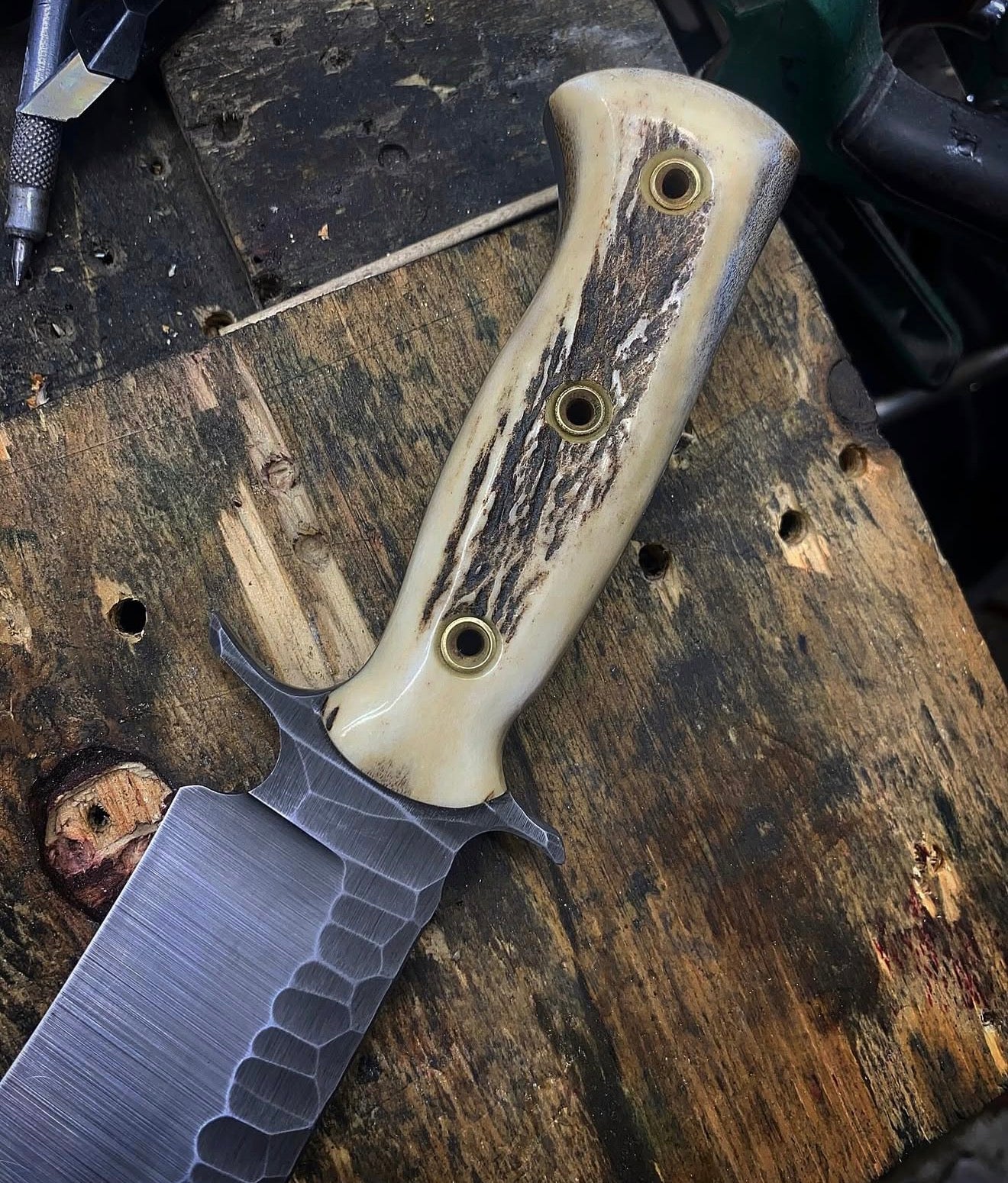 Handmade Forged Bowie Knife with Stag Handle & Forged Spine Unique Blades Runner