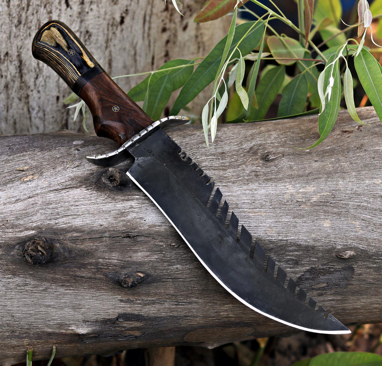Hand-Forged Survival Bowie Knife with Sawback & Leather Sheath Unique Blades Runner