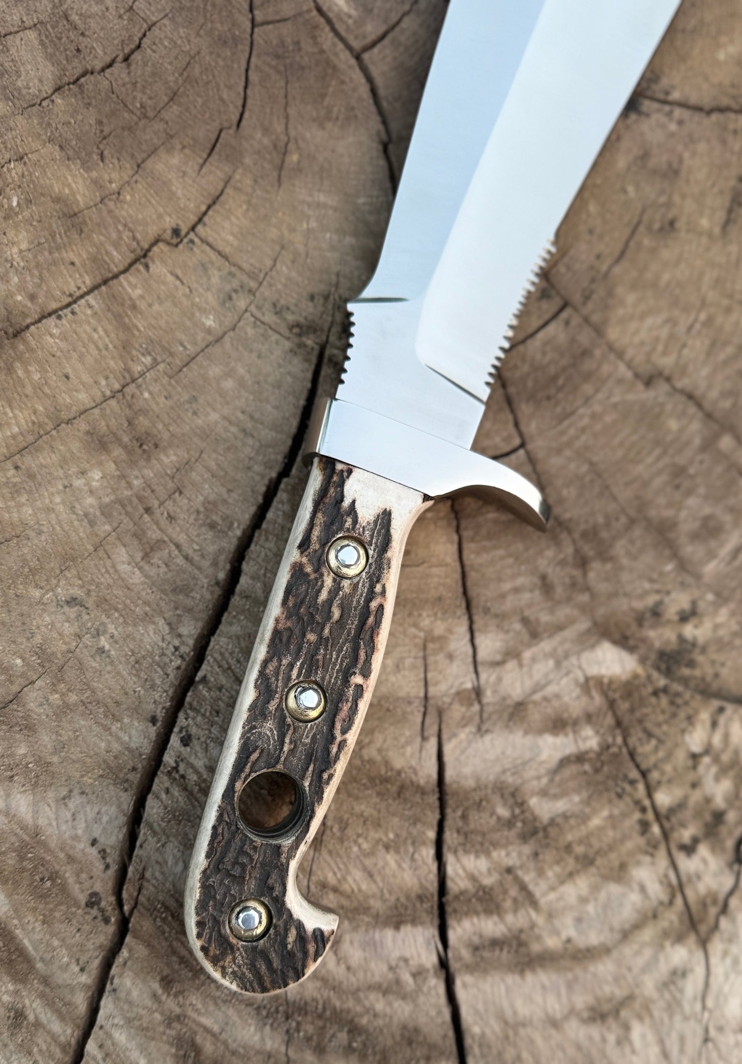 Custom Handmade Bowie Knife | Stag Handle Survival Mirror Polish Bowie Knife Unique Blades Runner