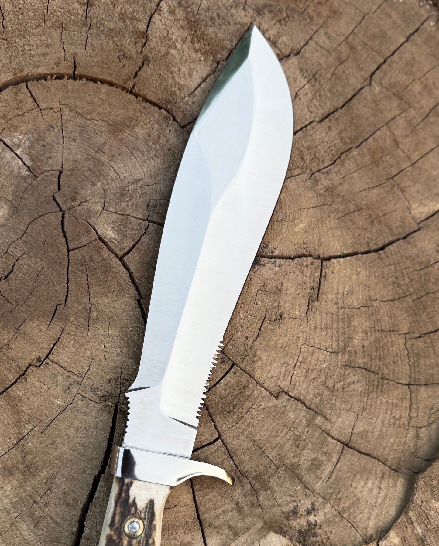 Custom Handmade Bowie Knife | Stag Handle Survival Mirror Polish Bowie Knife Unique Blades Runner