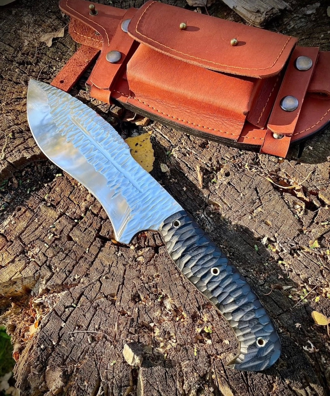 Custom Handmade Bowie Knife | Hammered Steel Blade with Micarta Handle Unique Blades Runner