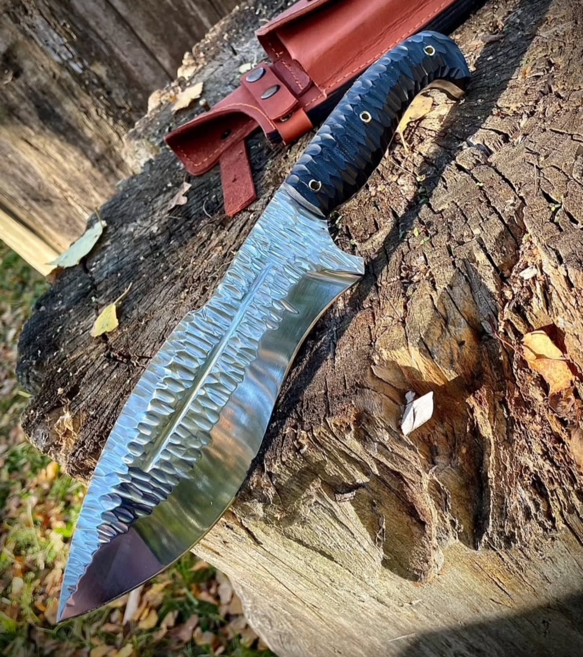 Custom Handmade Bowie Knife | Hammered Steel Blade with Micarta Handle Unique Blades Runner