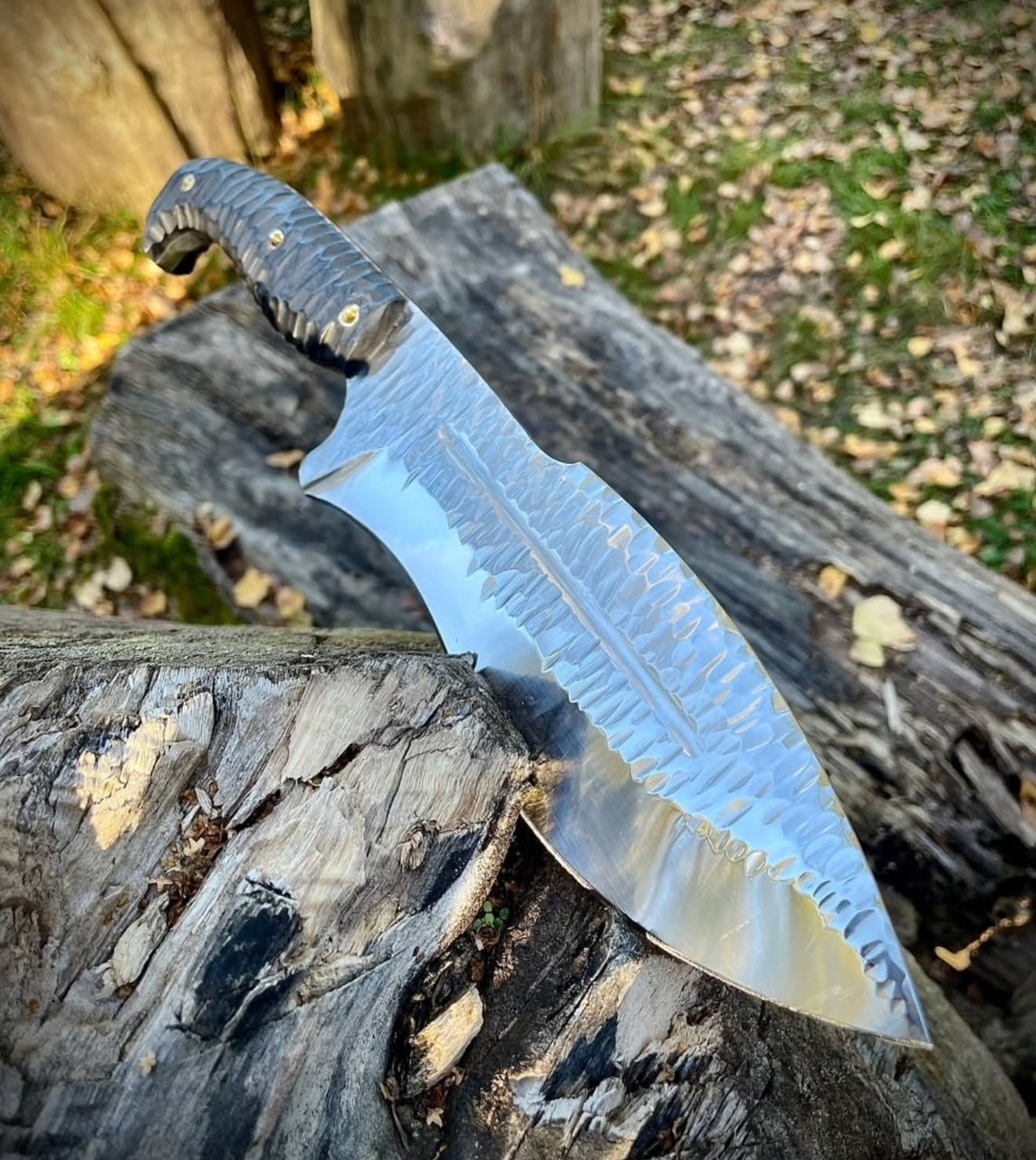 Custom Handmade Bowie Knife | Hammered Steel Blade with Micarta Handle Unique Blades Runner