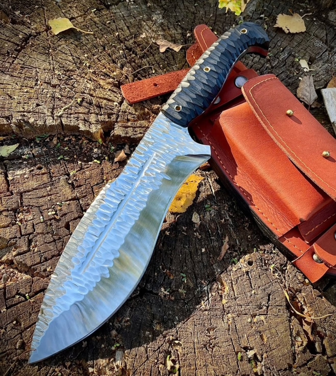 Custom Handmade Bowie Knife | Hammered Steel Blade with Micarta Handle Unique Blades Runner