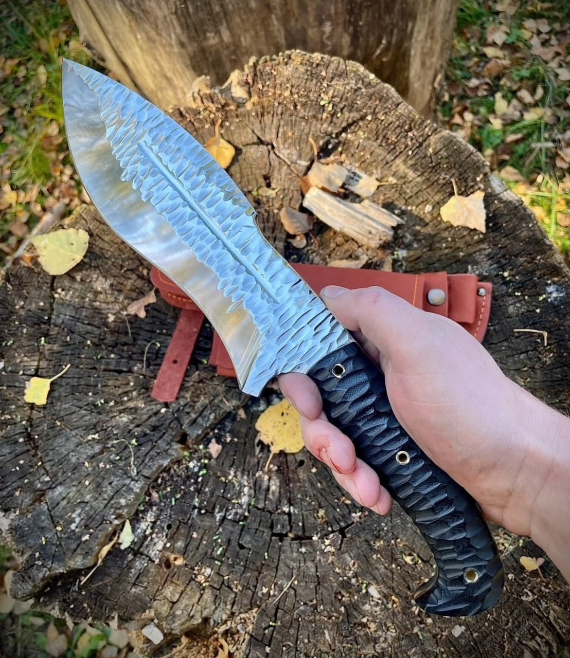 Custom Handmade Bowie Knife | Hammered Steel Blade with Micarta Handle Unique Blades Runner