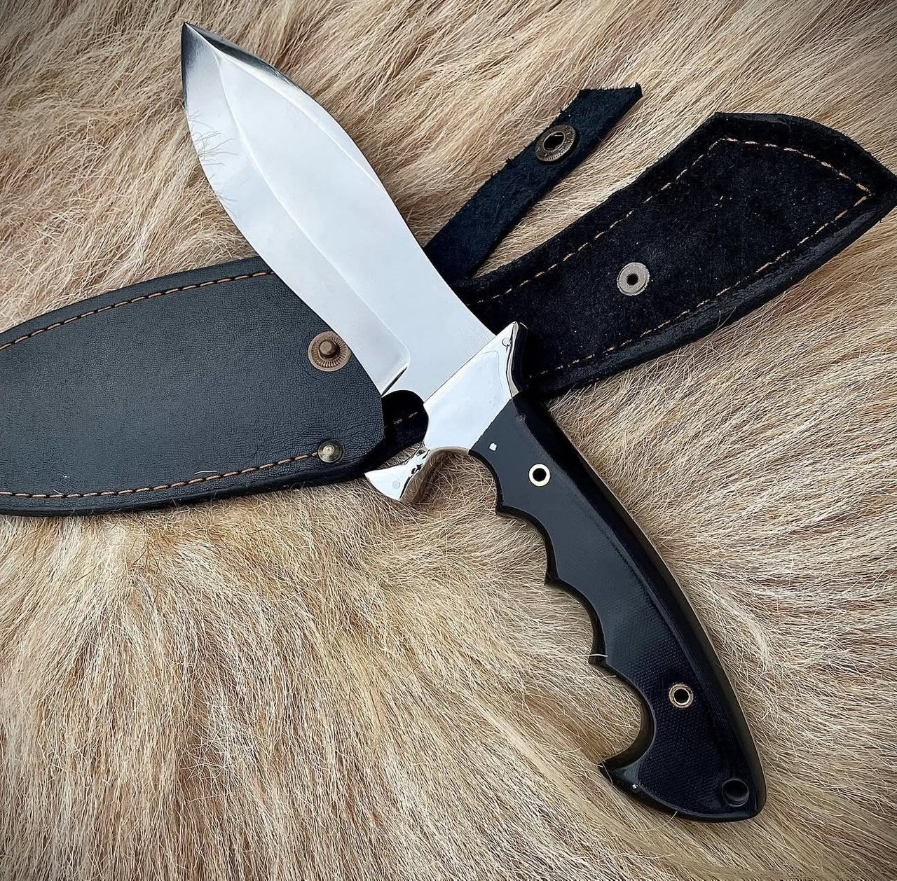 Alaskan Bowie Knife | Handmade Mirror Polish Hunting Knife with Sheath Unique Blades Runner