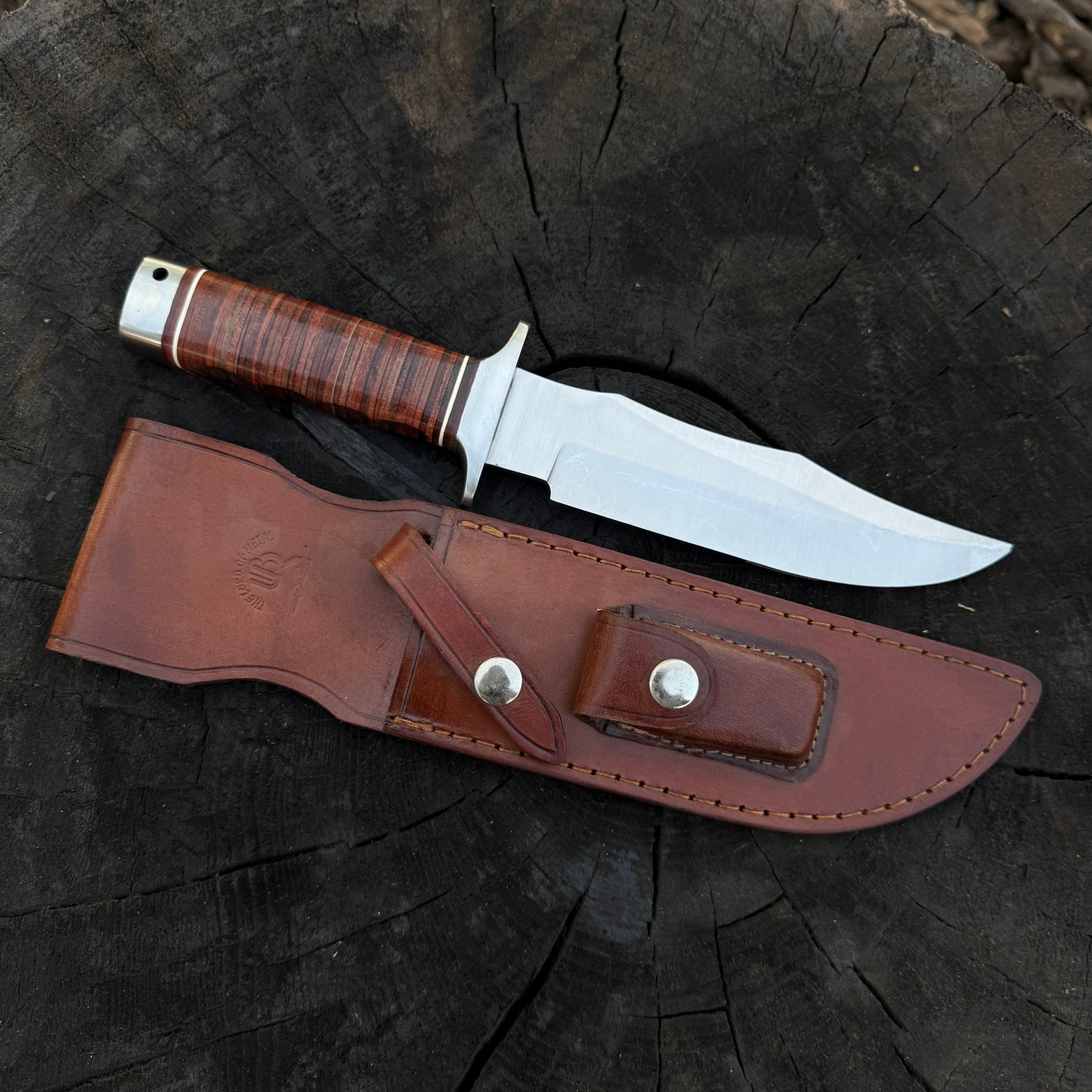 Handmade SOG Bowie Knife – D2 Tool Steel, Stacked Leather Handle Unique Blades Runner