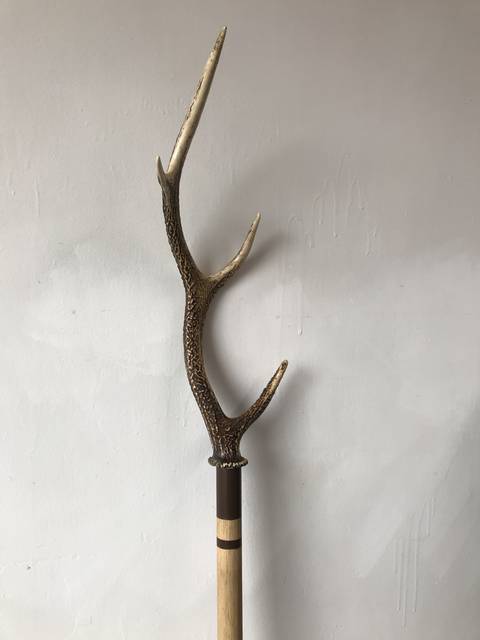 Handmade Antler Staff with Carved Wood Shaft – Tribal Ceremonial Walking Stick Unique Blades Runner