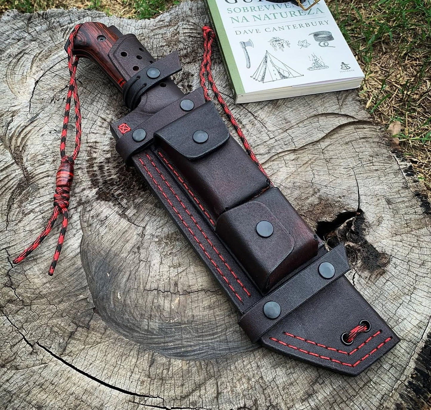 Bushcraft Survival Knife Full Tang | Red Wood Handle + Leather Sheath Unique Blades Runner