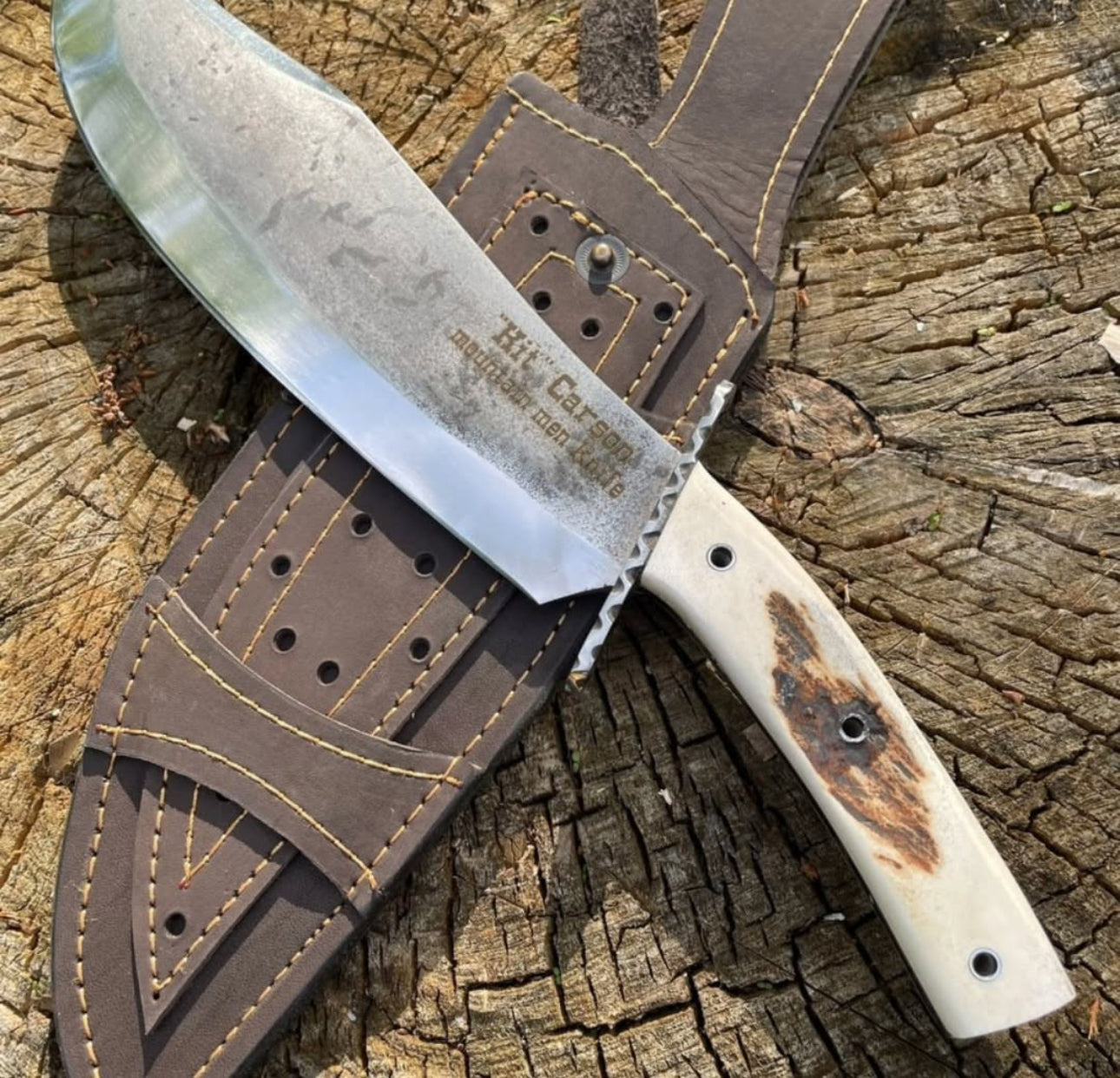 Mountain Bowie Knife | High Carbon Steel Hunting Knife with Stag Horn Handle Unique Blades Runner