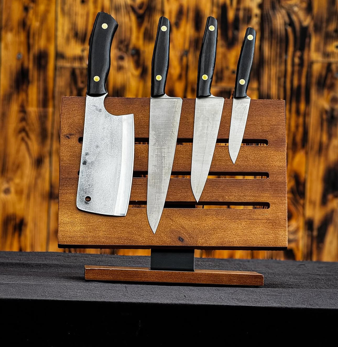 Handmade Best Kitchen Knife Set - High Carbon Steel Blade with Wooden Stand Unique Blades Runner