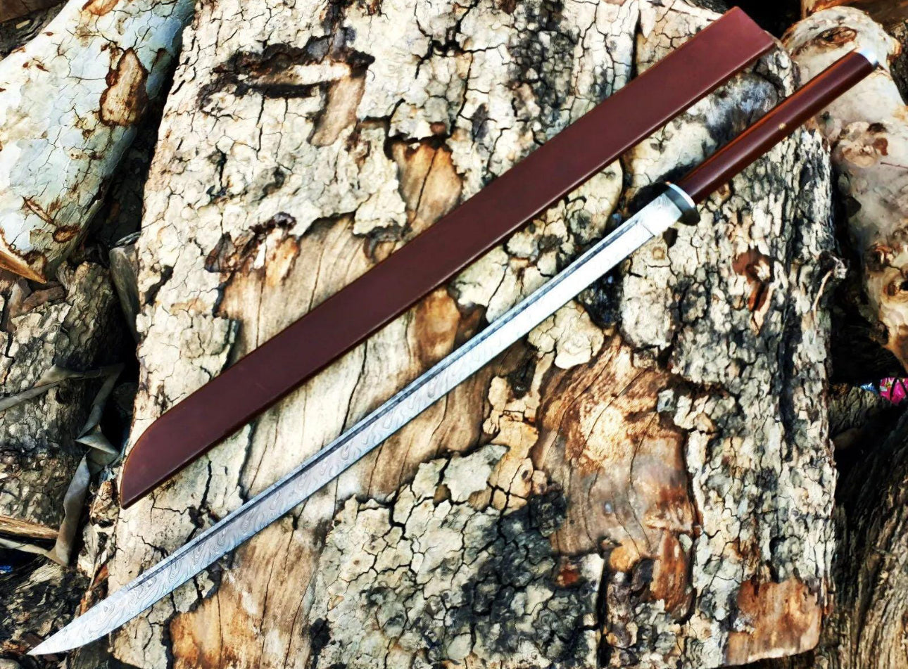 Handmade Damascus Steel Katana Sword with Wood Scabbard – Samurai Style Blade Unique Blades Runner